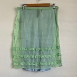 J. Crew Crinkled ruffle-trim slip skirt Size 8 Light Green Ruffle Skirt